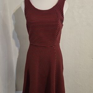 Express Red and Navy Striped Midi Dress Size S